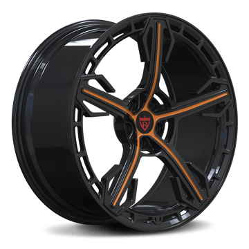 CUSTOM 1 PIECE FORGED BLACK AND ORANGE WHEELS SERIES: RV-MA62 - RVRN WHEELS